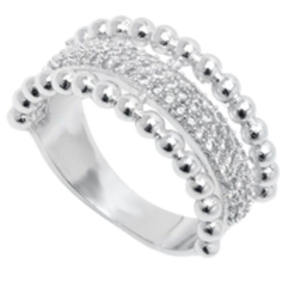 NEW, SGS MARKET/BARZEL BRAND, 18K WHITE GOLD PLATED, SIZE 6, CZ FACE STONE - Picture 1 of 6